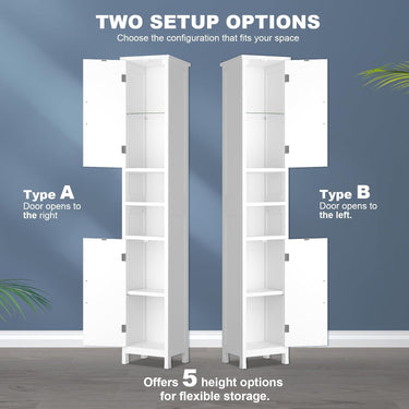 67“ Tall Bathroom Storage Cabinet with Lights, Slim Narrow Bathroom Cabinet Organizer with Doors and Adjustable Shelves, Freestanding Towel Cabinet for Small Space,White