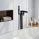 Waterfall Free Standing Tub Faucet, High Pressure Floor Mount Bathtub Faucet, Brass Tub Filler with Hand Shower, High Flow Rate Max 7.4 GPM, Swivel Spout with 2 Water Modes