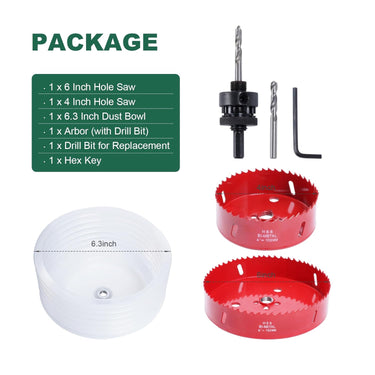 6 inch Hole Saw & 4 inch Hole Saw for Recessed Light, 6 in Hole Saw Dust Bowl Dust Catcher for Recessed Lighting, Perfect Dust Collection for Clean Cutting，Special Dad's Gift