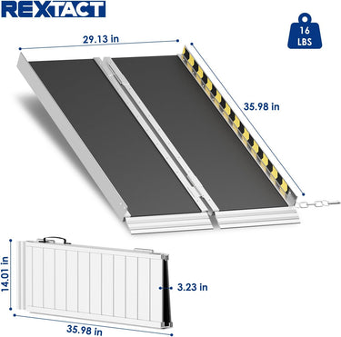 Portable Wheelchair Ramp with Wheels 3FT, 800LBS Capacity Handicap Ramp for Home, Non-Slip Aluminum Folding Threshold Wheelchair Ramp for Steps,Doorways, Curbs, Stairs
