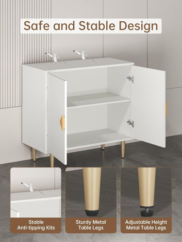 Sideboard Cabinet, 31.5'' Modern Buffet Cabinet with Storage, Credenza Buffet Table with 2 Doors and Adjustable Shelf, Sideboard Buffet Cabinet for Living Room, Kitchen and Entryway,White