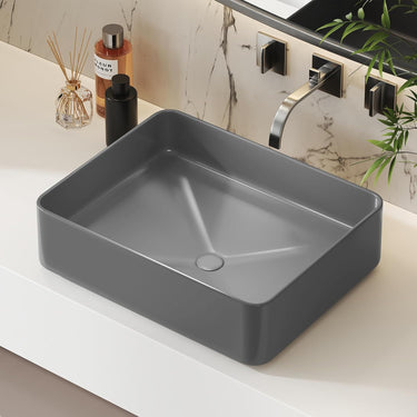 Rectangular Vessel Sink, 19.7"x14.6"Bathroom Vessel Sink Above Counter Matte Ceramic Countertop Deep Bathroom Sink (Gray)
