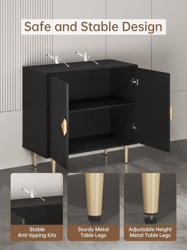 Sideboard Cabinet, 31.5'' Modern Buffet Cabinet with Storage, Credenza Buffet Table with 2 Doors and Adjustable Shelf, Sideboard Buffet Cabinet for Living Room, Kitchen and Entryway, Black