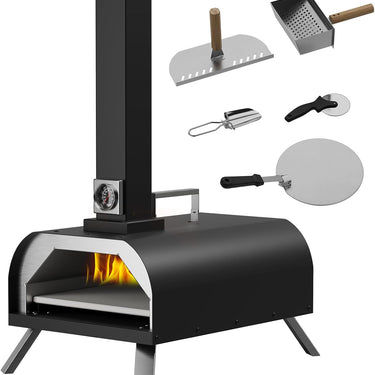 LotFun Outdoor Pizza Oven 11" – Portable Wood Fired Pizza Oven with Pizza Stone, Pizza Shovel and Pizza Cutter, Stainless Steel Pizza Oven for Backyard Patio
