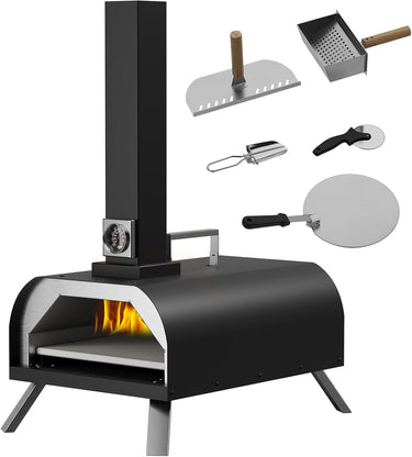 LotFun Outdoor Pizza Oven 11" – Portable Wood Fired Pizza Oven with Pizza Stone, Pizza Shovel and Pizza Cutter, Stainless Steel Pizza Oven for Backyard Patio