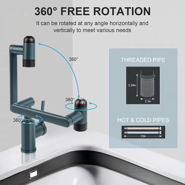 1080° Rotatable Bathroom Faucet, 1 Hole Single Handle Bathroom Faucet with 4 Water Outlet Modes, Brushed Swivel Arm Faucet for Bathroom Kitchen and RV