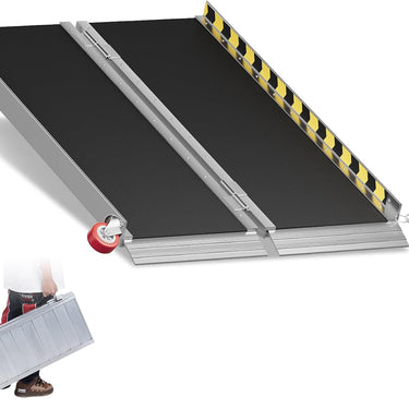 Portable Wheelchair Ramp with Wheels 3FT, 800LBS Capacity Handicap Ramp for Home, Non-Slip Aluminum Folding Threshold Wheelchair Ramp for Steps,Doorways, Curbs, Stairs