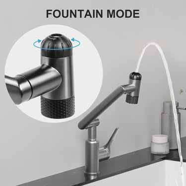 Rotatable Bathroom Faucet, Single Handle Bathroom Faucet with 4 Water Outlet Modes, Bathroom Faucet 1 Hole for Face Washing, Swivel Arm Faucet for Bathroom Kitchen Sink, Brushed Gray