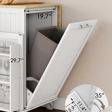 Kitchen Island with Storage, 31.5" D Rolling Kitchen Island Cart on Wheels with Widen Drop Leaf Rubberwood Top, Large Mobile Kitchen Island with Trash Can Storage and Towel Bar, White