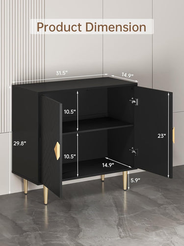 Sideboard Cabinet, 31.5'' Modern Buffet Cabinet with Storage, Credenza Buffet Table with 2 Doors and Adjustable Shelf, Sideboard Buffet Cabinet for Living Room, Kitchen and Entryway, Black