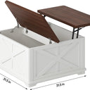 Farmhouse Lift Top Coffee Table, Square Coffee Table with Large Hidden Storage Compartment for Living Room, Wooden Coffee Tables with Brown Flip-Top Lids for Home Office, White