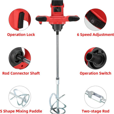 Cement Mixer 2300W, Handheld Electric Concrete Mixer with 6 Adjustable Speed, 110V Portable Mud Mixer Paint Mixer for Motar Grout Plaster Thinset Fodder Stirring Tool