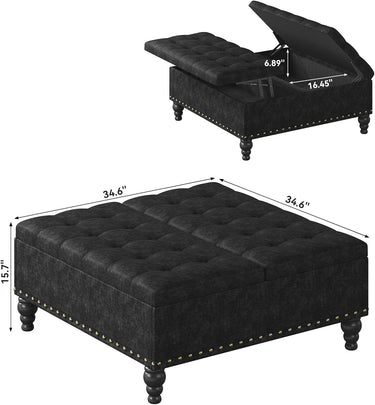 Large Square Storage Ottoman Bench,Versatile Lift-Top Coffee Table, Toy Box Footrest for Living Room in Chenille, Black