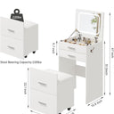 3 in 1 Vanity Desk, Compact Vanity with 3 Drawers, Makeup Desk with Flip-up 3 Colors Lighting Mirror and Cushioned Stool, Small Vanity Nightstand Perfect for Bedroom, White
