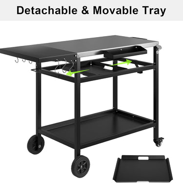 3-Shelf Grill Table for Outside with Removable Tray, Stainless Steel Grill Cart with Foldable Side Table, Movable Outdoor Prep Table, 33" L x 20" W