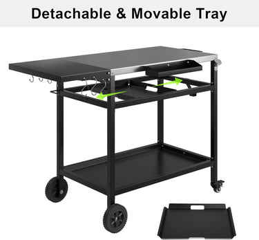 3-Shelf Grill Table for Outside with Removable Tray, Stainless Steel Grill Cart with Foldable Side Table, Movable Outdoor Prep Table, 33" L x 20" W