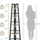 OtterOsis Corner Shelf Stand, 5-Tier Corner Shelf with LED Light, 70Inch Tall Display Shelf for Living Room, Bedroom, Bookshelf, Wood Ladder Shelf with Steel Frame, Plant Shelf (Brown)