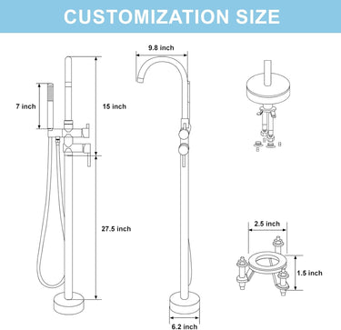 Freestanding Bathtub Faucet, Floor Mount Bathtub Faucet with 2 Water Outlet Modes, Swivel Gooseneck Spout with Hand Shower, Brass Single Handle Tub Filler, Max Flow Rate 7.4 GPM, Matte Black