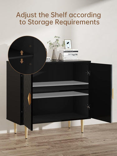 Sideboard Cabinet, 31.5'' Modern Buffet Cabinet with Storage, Credenza Buffet Table with 2 Doors and Adjustable Shelf, Sideboard Buffet Cabinet for Living Room, Kitchen and Entryway, Black
