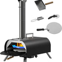 LotFun Outdoor Pizza Oven with Manual Rotating System, 12" Portable Wood Fired Pizza Oven with Pizza Stone, Pizza Shovel and Pizza Cutter, Stainless Steel Pizza Oven for Backyard Patio