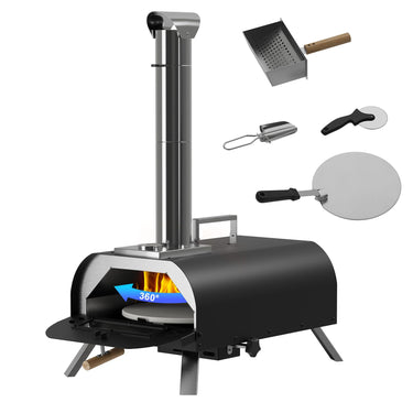 LotFun Outdoor Pizza Oven 11" – Portable Wood Fired Pizza Oven with Pizza Stone, Pizza Shovel and Pizza Cutter, Stainless Steel Pizza Oven for Backyard Patio