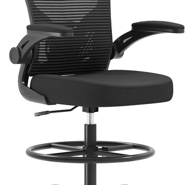 Synorla Ergonomic Drafting Chair, Tall Office Chair with Flip-up Armrests, Breathable Mesh High Desk Chair with Lumbar Support Adjustable Footrest Ring for Standing Desk, Home Office Studio