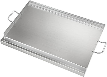 LotFun 23" x 16" Stainless Steel Cooking Griddle for Outdoor Gas Grill, Universal Griddle Flat Top Plate Insert with Grease Groove and Removable Handles for Electric/Charcoal/Gas Grill, Camping,Party
