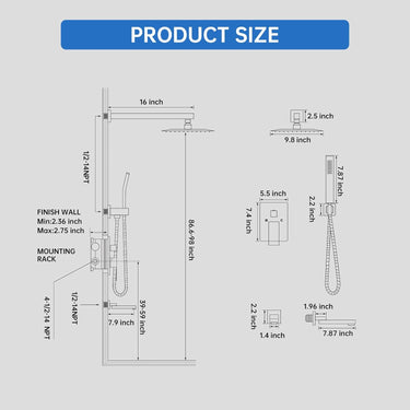 Matte Black Shower System with Tub Spout, Full Metal 10” Rainfall Shower Tub Faucet Set with Handheld Spray Combo, High Pressure Wall Mount Shower Valve and Trim Kit for Bathroom (matte black)