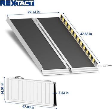 Portable Wheelchair Ramp with Wheels 4FT,800LBS Weight Capacity Threshold Ramps with Anti-Slip Surface for Wheelchair, Foldable Handicap Ramps for Home,Steps,Stairs,Doorways,