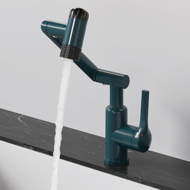 1080° Rotatable Bathroom Faucet, 1 Hole Single Handle Bathroom Faucet with 4 Water Outlet Modes, Brushed Swivel Arm Faucet for Bathroom Kitchen and RV