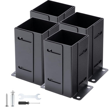4x4 Post Base 4PCS – Heavy-Duty Post Anchors (Inner Size 3.5"x3.5"), Thick Steel, Black Powder-Coated Pergola Brackets, Fence Post Anchor, Deck & Mailbox Post Brackets