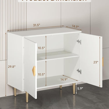 Sideboard Cabinet, 31.5'' Modern Buffet Cabinet with Storage, Credenza Buffet Table with 2 Doors and Adjustable Shelf, Sideboard Buffet Cabinet for Living Room, Kitchen and Entryway,White