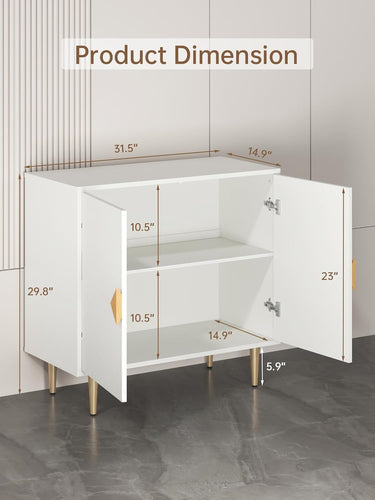 Sideboard Cabinet, 31.5'' Modern Buffet Cabinet with Storage, Credenza Buffet Table with 2 Doors and Adjustable Shelf, Sideboard Buffet Cabinet for Living Room, Kitchen and Entryway,White