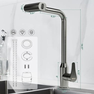Waterfall Kitchen Faucet with Pull Down Sprayer, 4 Modes Function Sprayer Single Handle Sink Faucet，360° Rotatable Kitchen Sink Faucet Easy Installation Commercial Modern Faucets for Kitchen