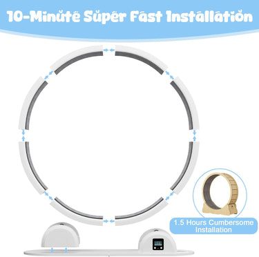 LotFun 41” Cat Exercise Wheel with Pedometer, Cat Running Wheel for Indoor Cats, 10 Minutes Fast and Easy Installation, Cat Treadmill for Cat's Fitness & Health, Suitable for Most Cats(White)