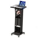 Acrylic Podium Stand，49“ Tall Portable Podium with Lockable Wheels, Clear lecterns & Podium with Storage Shelf for Classroom, Pulpit Podium for Church,Wedding,Presentation
