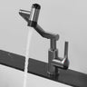 Rotatable Bathroom Faucet, Single Handle Bathroom Faucet with 4 Water Outlet Modes, Bathroom Faucet 1 Hole for Face Washing, Swivel Arm Faucet for Bathroom Kitchen Sink, Brushed Gray