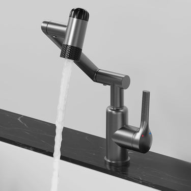 Rotatable Bathroom Faucet, Single Handle Bathroom Faucet with 4 Water Outlet Modes, Bathroom Faucet 1 Hole for Face Washing, Swivel Arm Faucet for Bathroom Kitchen Sink, Brushed Gray