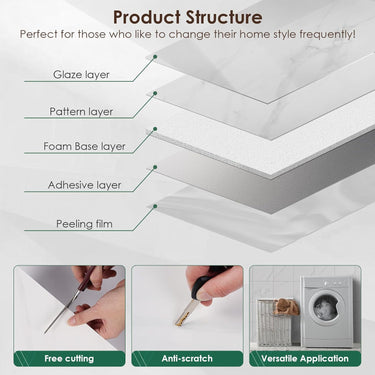 Peel and Stick Backsplash Tiles 20 Sheets 12''x12'' PVC Self Adhesive Wall Tiles Back Splash Tiles Wall Panels Stick on Backsplash for Kitchen Bathroom Laundry Room, White