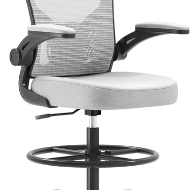 Synorla Ergonomic Drafting Chair, Tall Office Chair with Flip-up Armrests, Breathable Mesh High Desk Chair with Lumbar Support Adjustable Footrest Ring for Standing Desk, Home Office Studio