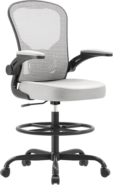 Synorla Ergonomic Drafting Chair, Tall Office Chair with Flip-up Armrests, Breathable Mesh High Desk Chair with Lumbar Support Adjustable Footrest Ring for Standing Desk, Home Office Studio