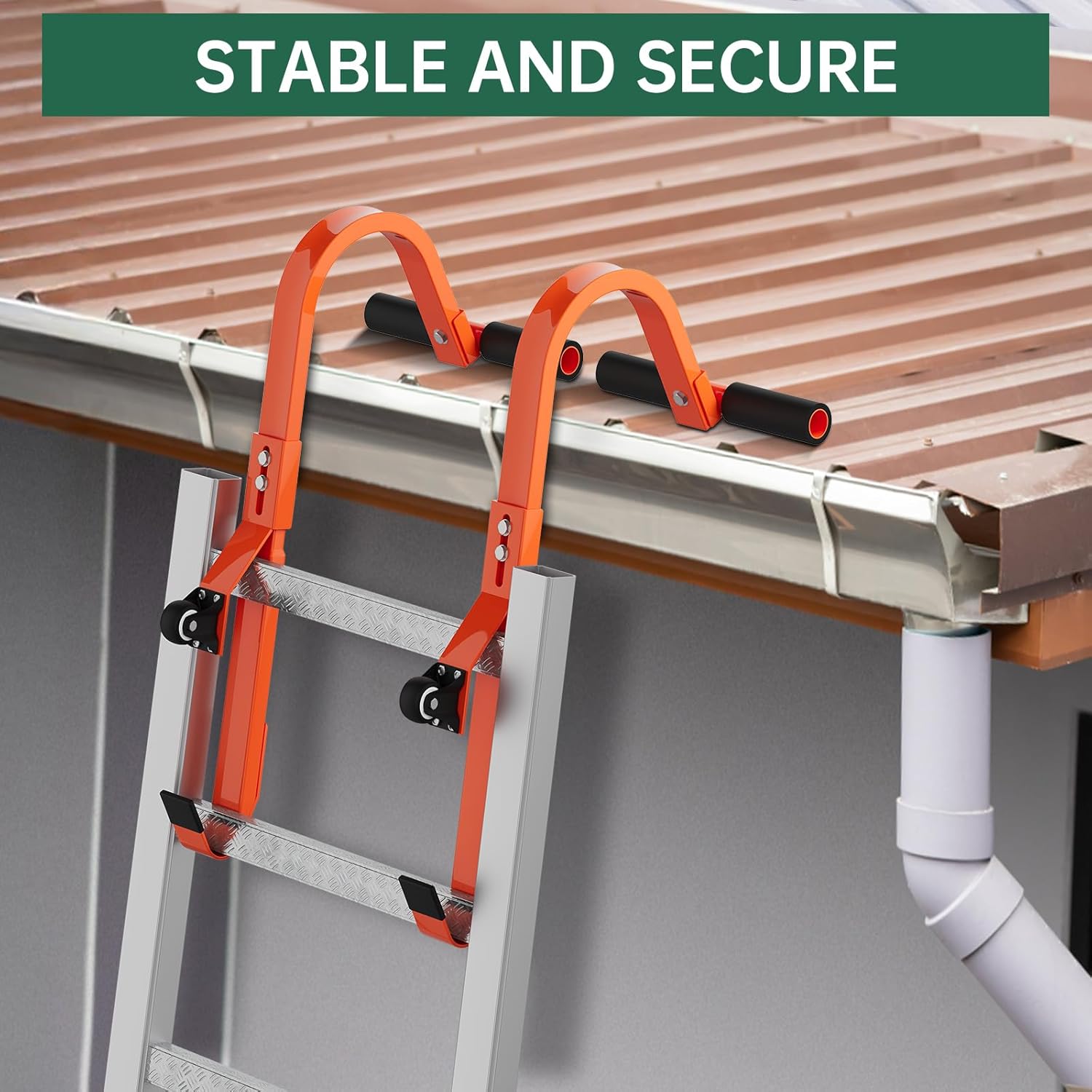 Ladder Roof Hook Ridge, Extension Ladder Stabilizer with Wheel, Rubber Grip T-Bar for Damage Prevention, Double Screw Fixing Ladder Hooks for Roof,Special Dad's Gift