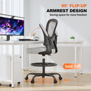 Synorla Ergonomic Drafting Chair, Tall Office Chair with Flip-up Armrests, Breathable Mesh High Desk Chair with Lumbar Support Adjustable Footrest Ring for Standing Desk, Home Office Studio