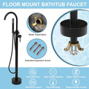 Freestanding Bathtub Faucet, Floor Mount Bathtub Faucet with 2 Water Outlet Modes, Swivel Gooseneck Spout with Hand Shower, Brass Single Handle Tub Filler, Max Flow Rate 7.4 GPM, Matte Black
