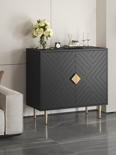 Sideboard Cabinet, 31.5'' Modern Buffet Cabinet with Storage, Credenza Buffet Table with 2 Doors and Adjustable Shelf, Sideboard Buffet Cabinet for Living Room, Kitchen and Entryway, Black