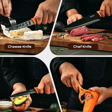 EUNA Knife Block Set, 19 PCS Kitchen Knife Set with Acrylic Block and Sharpener, German High-Carbon Stainless Steel Knife Sets with 6 Serrated Steak Knives, Bread Knife, Chef Knife, Dishwasher Safe