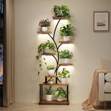 LotFun Plant Stand Indoor with Grow Lights, 8-Tiered Metal Plant Shelf, 61" Tall Plant Stand for Indoor Plants Multiple, S-Shaped Display Rack for Indoor Plants, Living Room, Garden, Patio