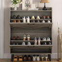 Shoe Storage Cabinet with 2 Flip Drawers, Farmhouse Narrow Shoe Cabinet for Entryway, Slim Shoe Organizer Cabinet with Wood Legs, Washed Gray