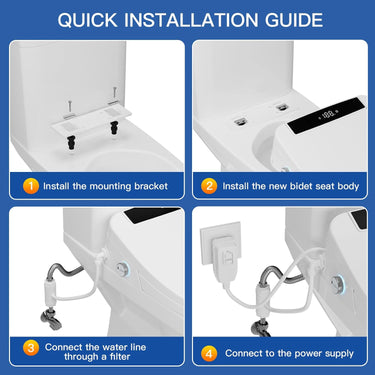 Smart Bidet Toilet Seat, Round Shape Heated Toilet Seat with Instant Warm Water, Adjustable Warm Air Dryer, 3 Cleaning Mode, LED Display, Night Light, and Dual Control Options. (Round)