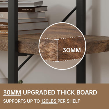 Bookshelf, 4 Tier Book Shelf, Industrial Bookcase for Home and Office, 47" Length Wide Wood Standing Bookshelf Display Open Shelving Rack, Rustic Horizontal Shelves for Living Room Bedroom
